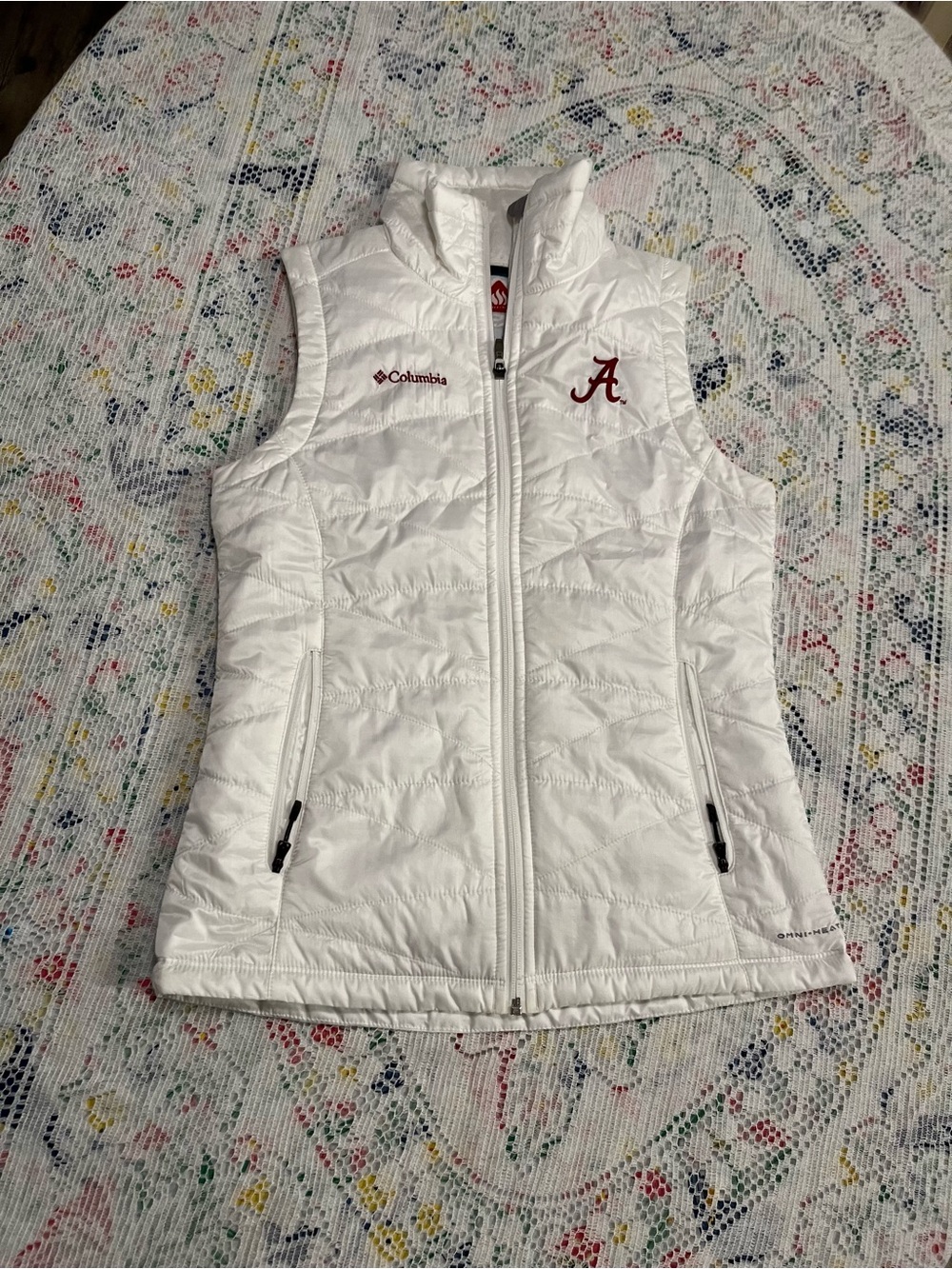 Columbia Women's White Omni- Heat Puffer Vest with Alabama Crimson Tide Logo